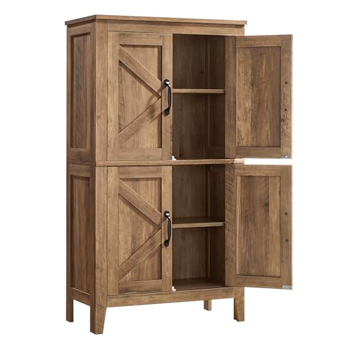 VASAGLE Farmhouse Storage Cabinet with 4 Barn Doors, Adjustable Shelves