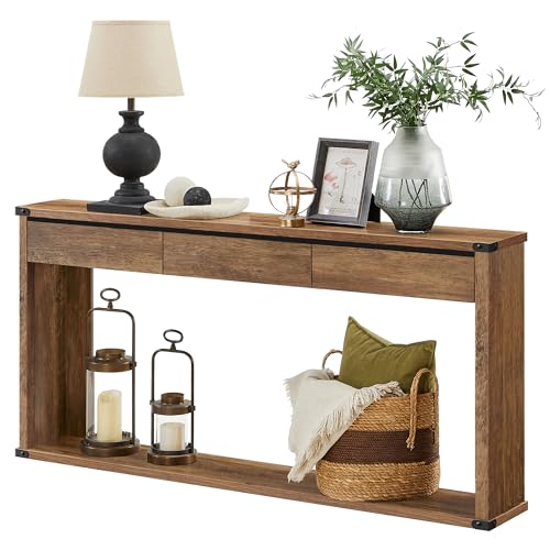 VASAGLE 63″ Console Table with 3 Drawers, Entryway Table, Bottom Shelf