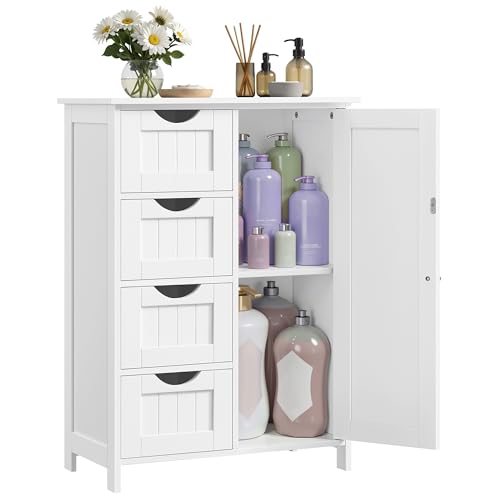 VASAGLE Floor Storage Cabinet, Farmhouse, 4 Drawers and 1 Door, 35.4″ H