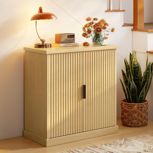 VASAGLE Contemporary Buffet Cabinet with Adjustable Shelves, Fluted Doors